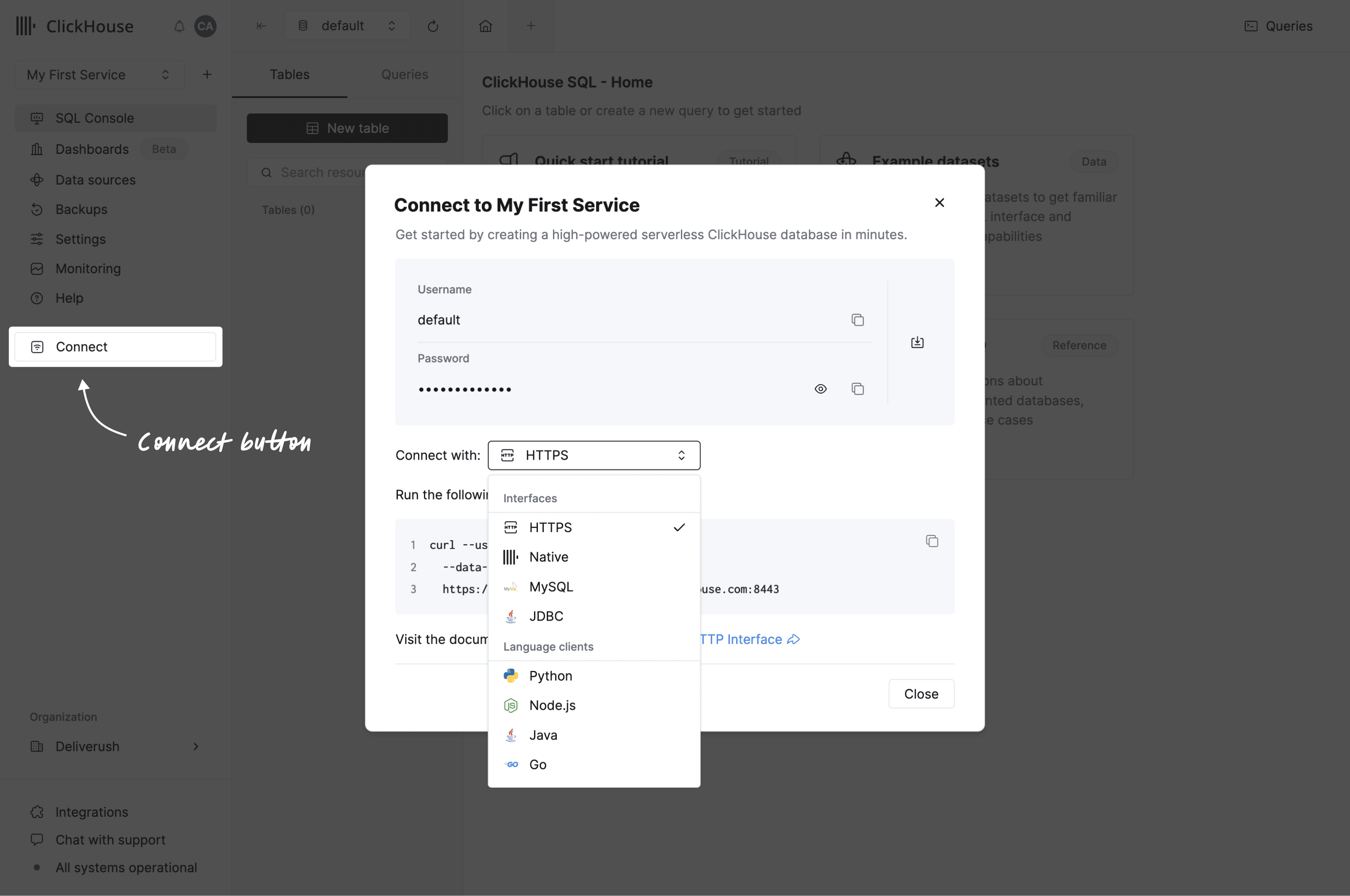 Connexion au service