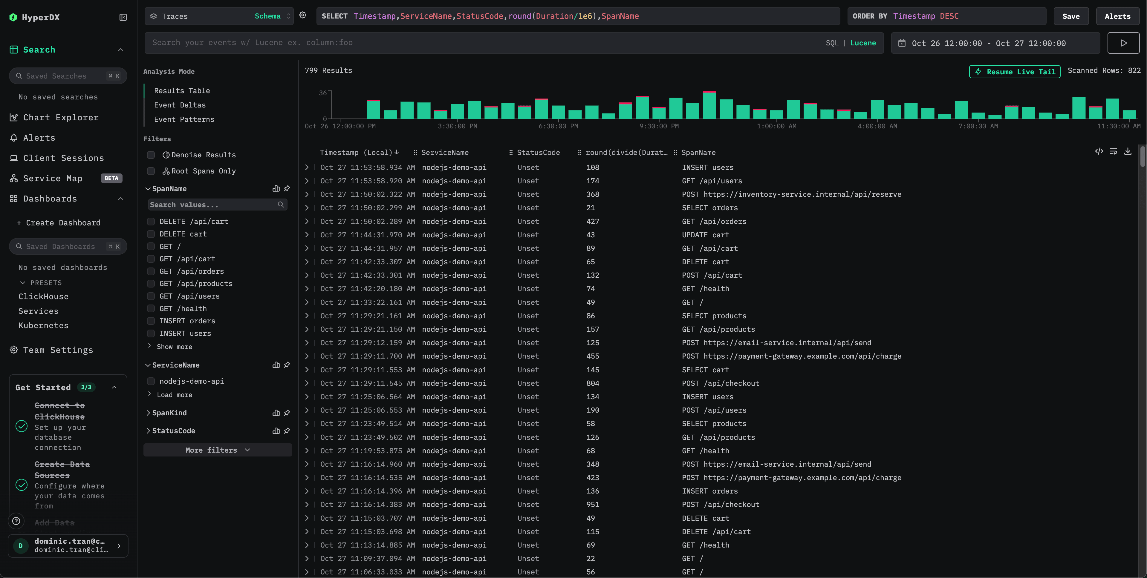 Vue de recherche des traces