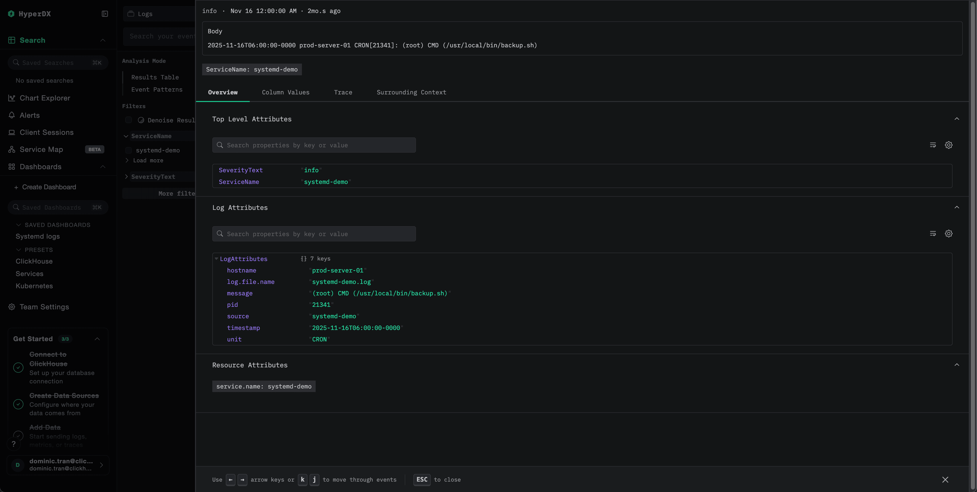 Visualização de logs