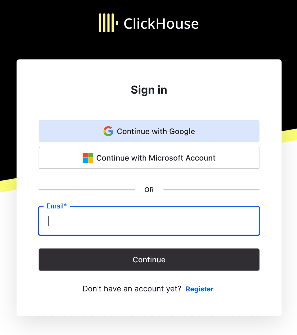 التسجيل في ClickHouse Cloud