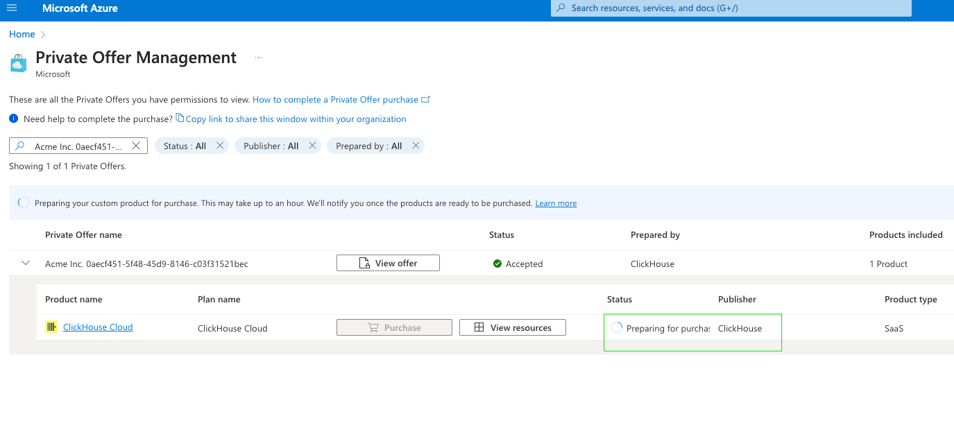 جارٍ تحميل صفحة إدارة العرض الخاص في Azure Marketplace
