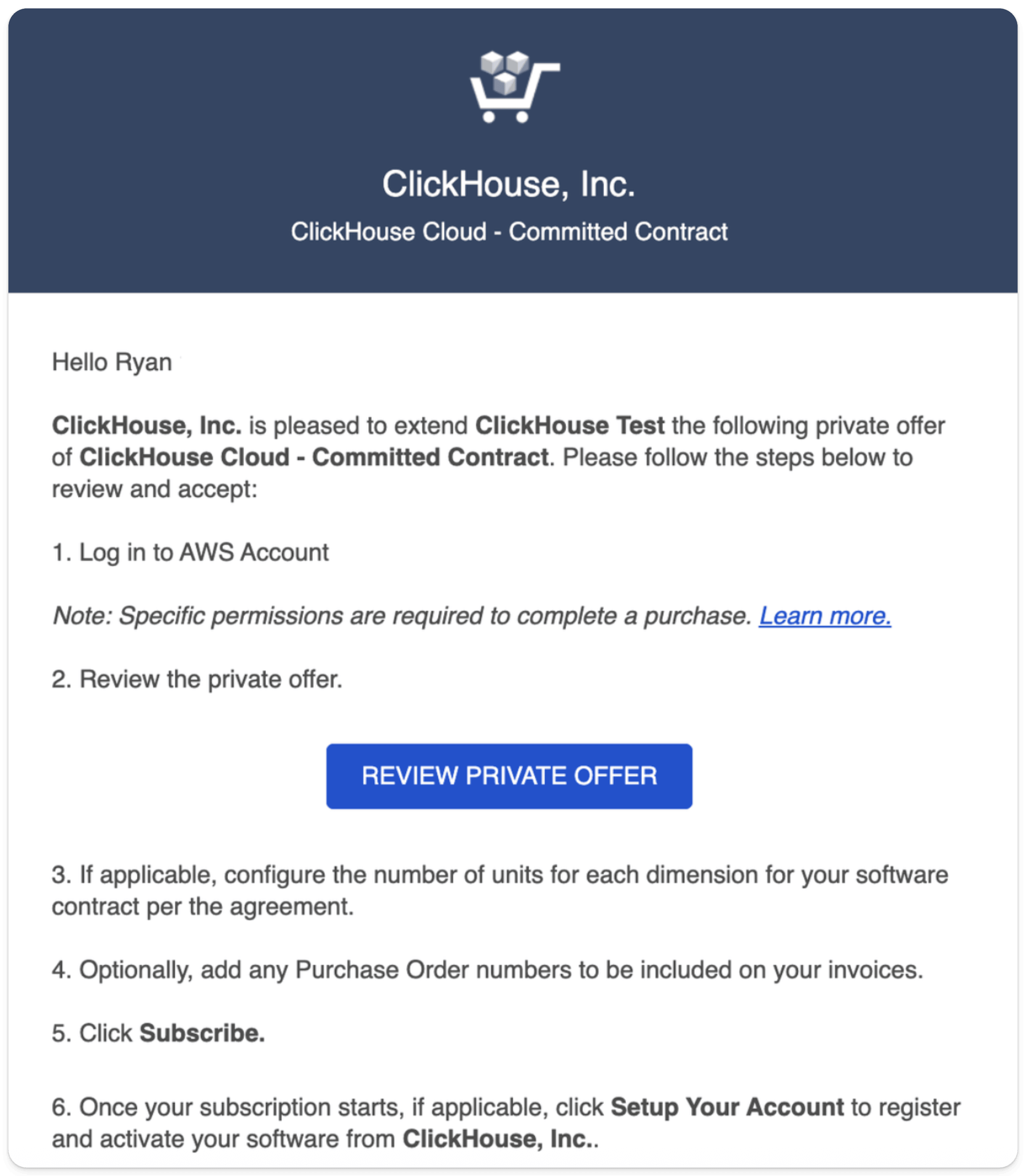 AWS Marketplace Private Offer 이메일