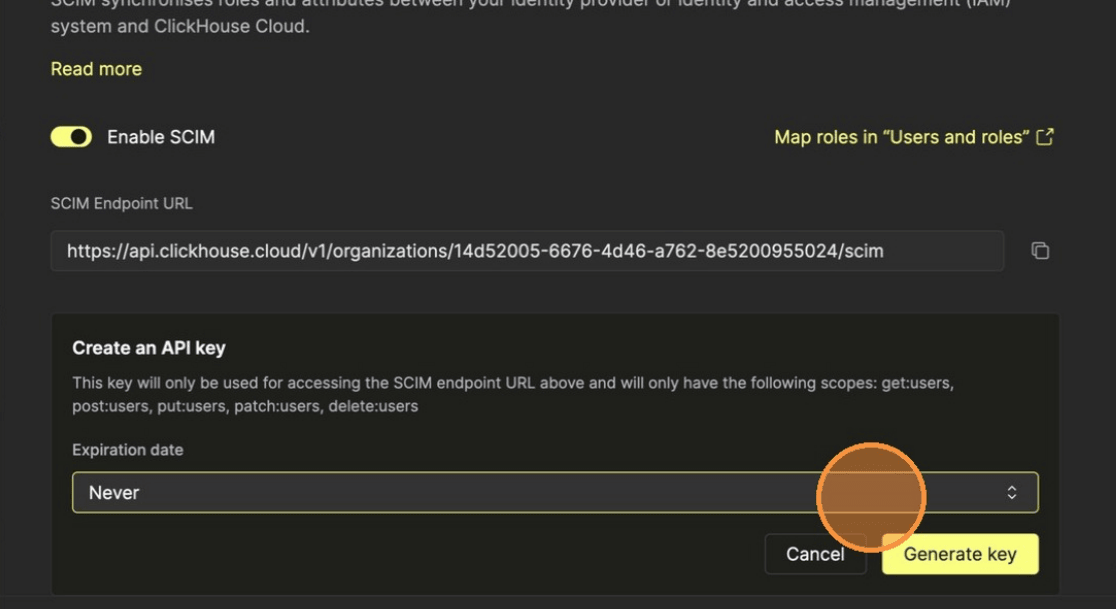 إنشاء مفتاح API جديد لـ SCIM