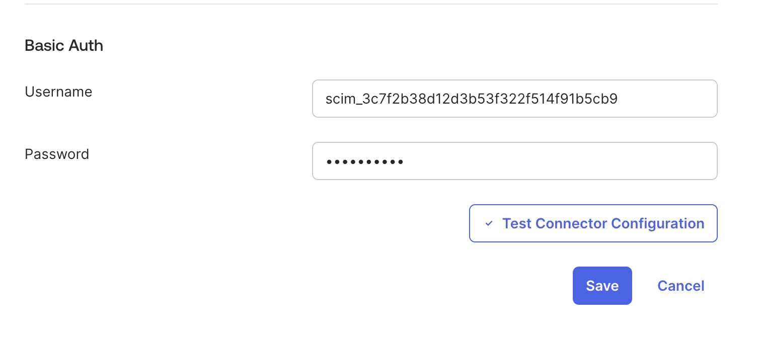 أدخل بيانات اعتماد واجهة برمجة تطبيقات SCIM للمصادقة