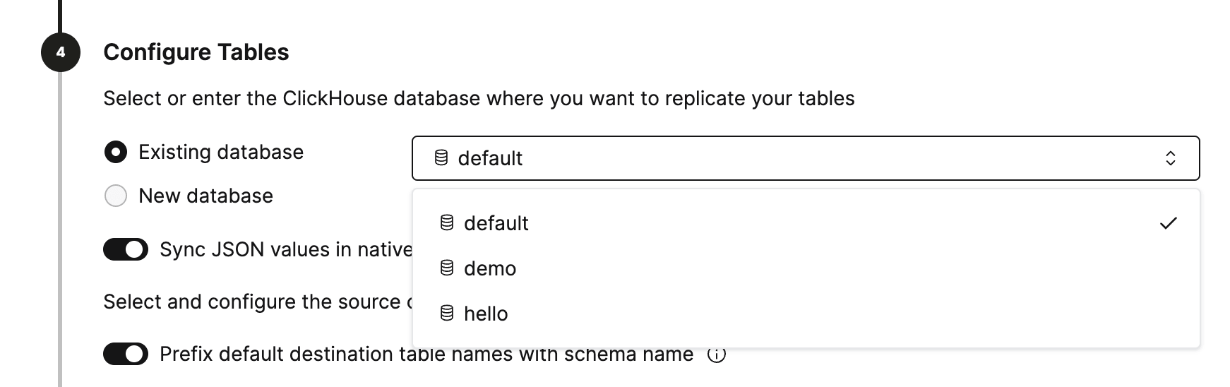 Sélectionner la base de données de destination