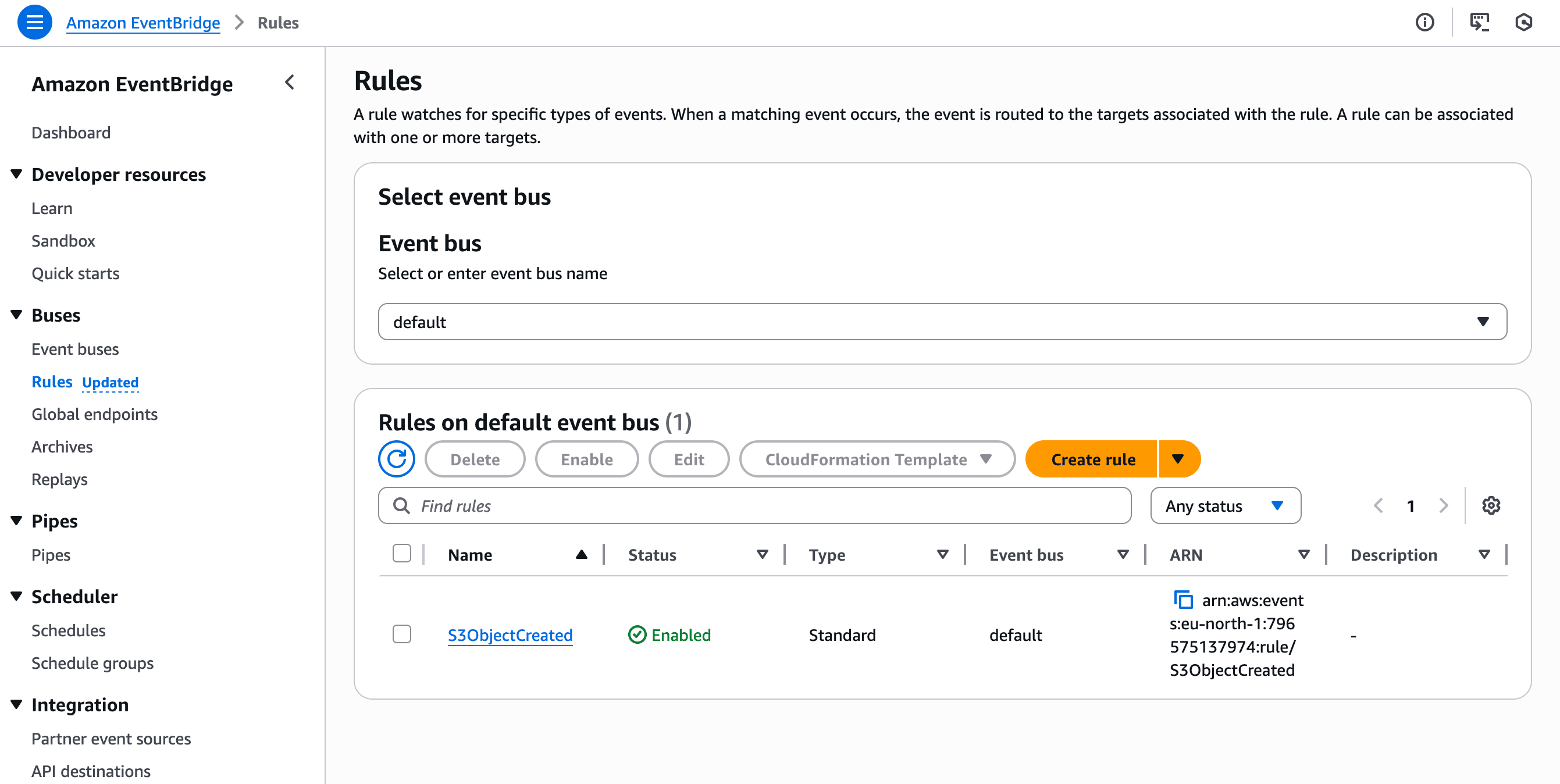 Règle EventBridge créée avec succès