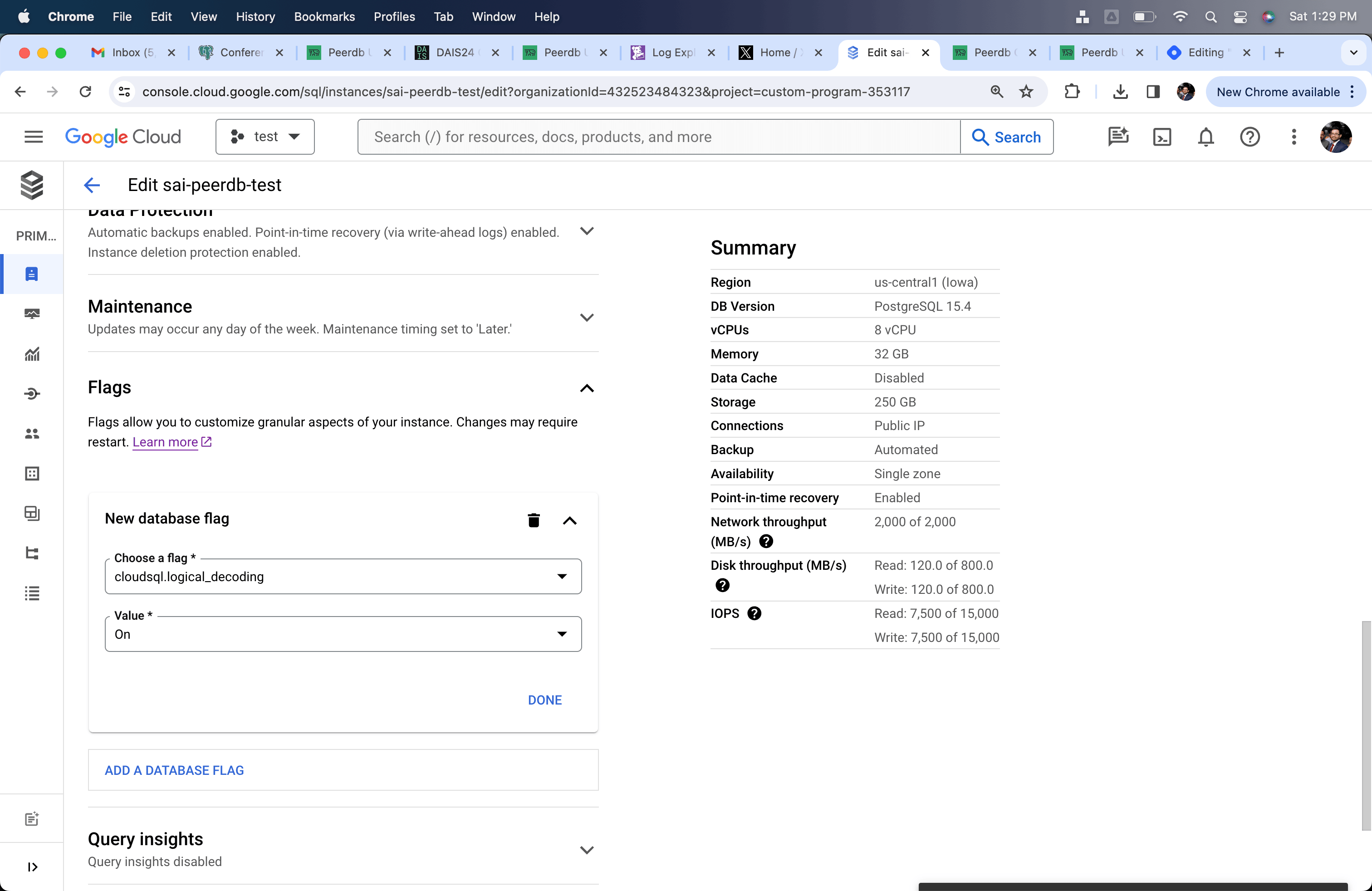 Définir cloudsql.logical_decoding sur on