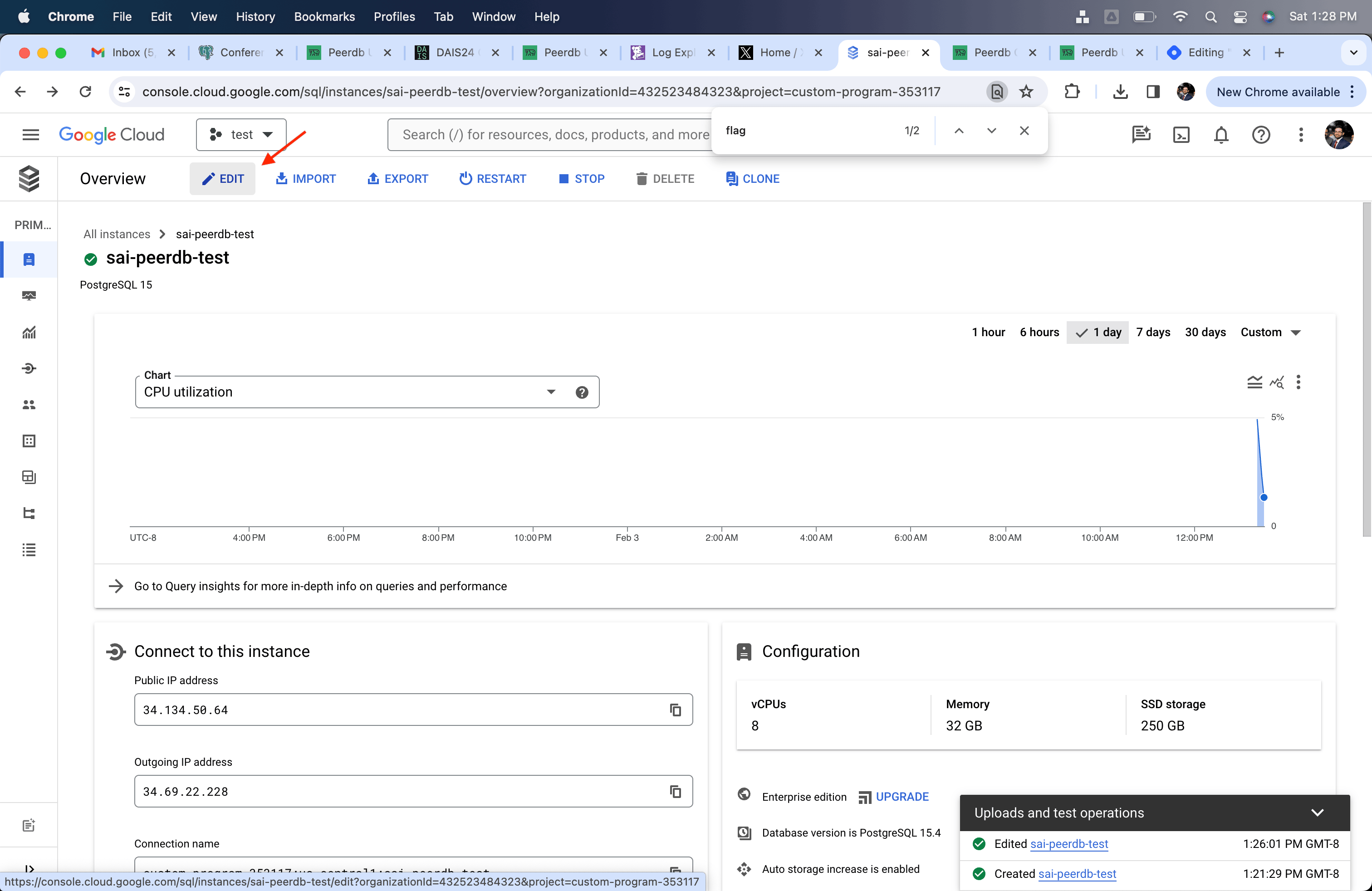 Bouton Edit dans Cloud SQL Postgres