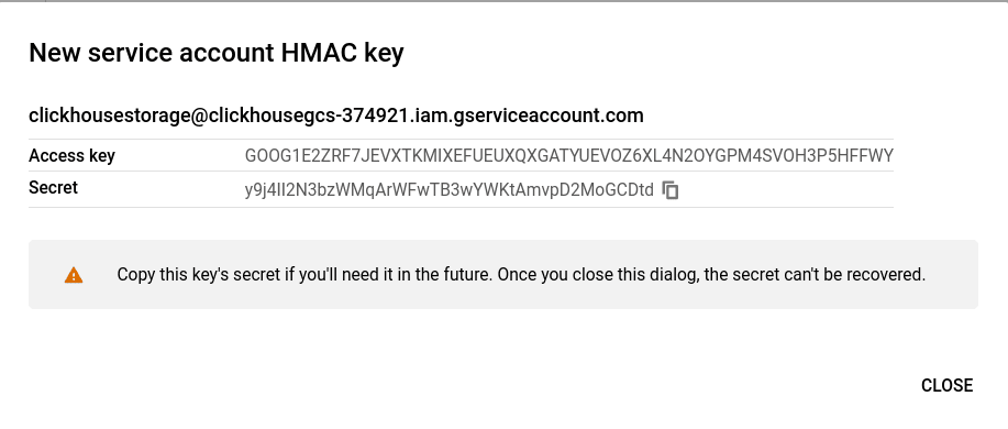 GCS용으로 생성된 HMAC 키 확인