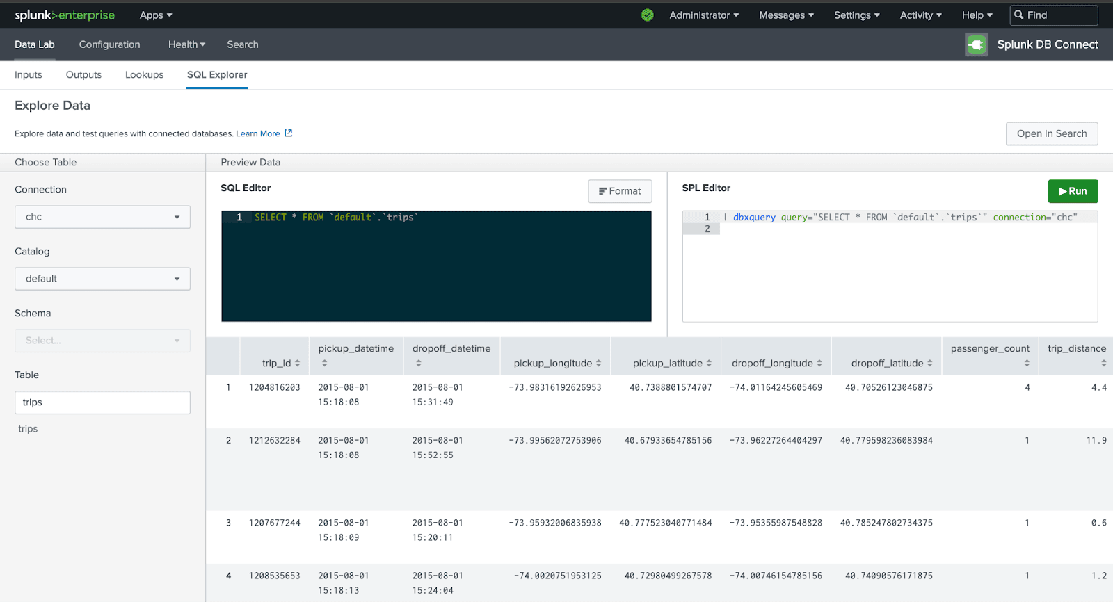 يحدِّد SQL Explorer في Splunk اتصالًا بـ ClickHouse