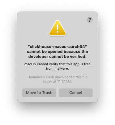 Boîte de dialogue d’erreur de vérification du développeur sur MacOS