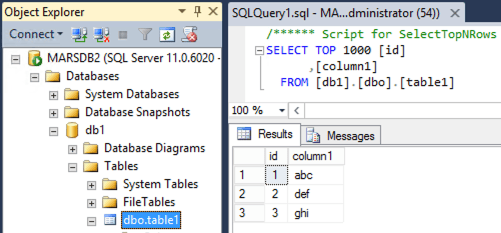 بنية قاعدة البيانات والجدول في MSSQL