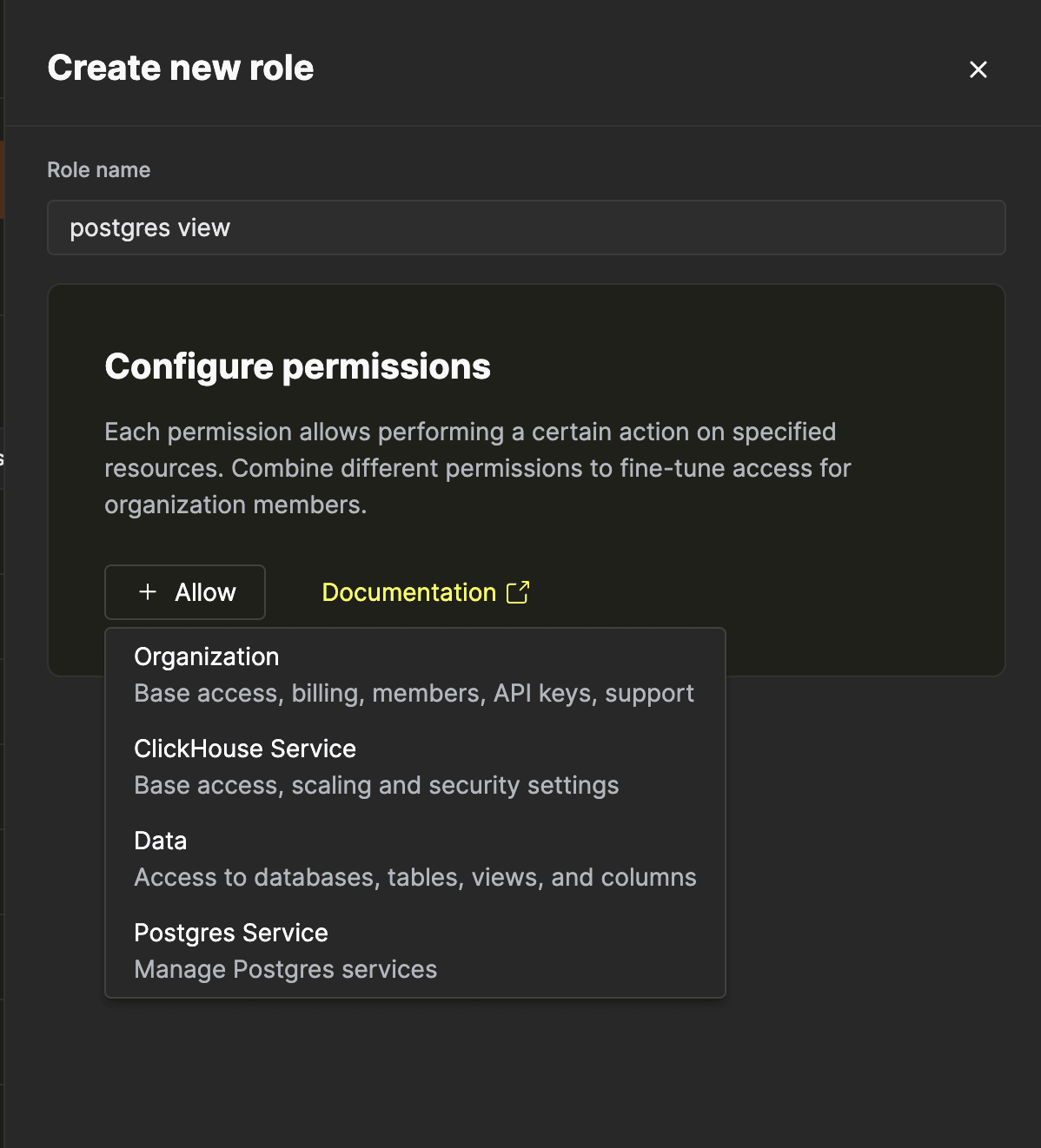Selecionando a entidade Serviço Postgres