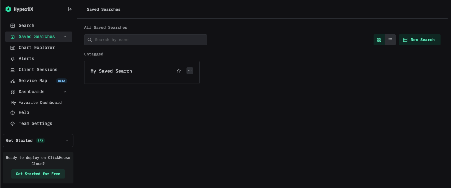 Page listant les recherches enregistrées